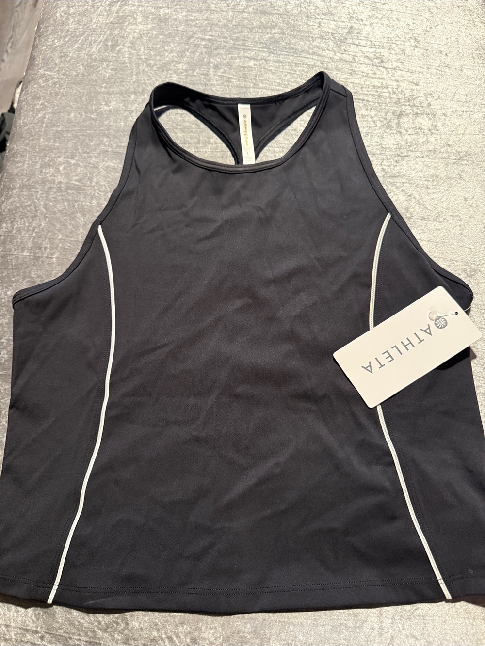 Athleta Black Racerback Sports Tank with White Piping